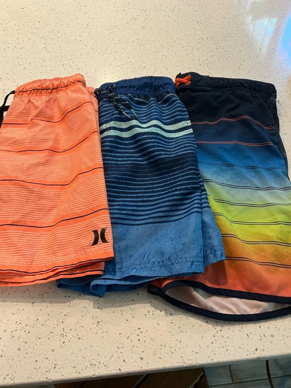 Hurley, Ocean Coast, & Wonder Nation Boys' Multi-Stripe Board Shorts Trio - Picture 2 of 14